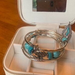 Turquoise color and Silver tone wrap around Bracelet , necklace pendant plus.